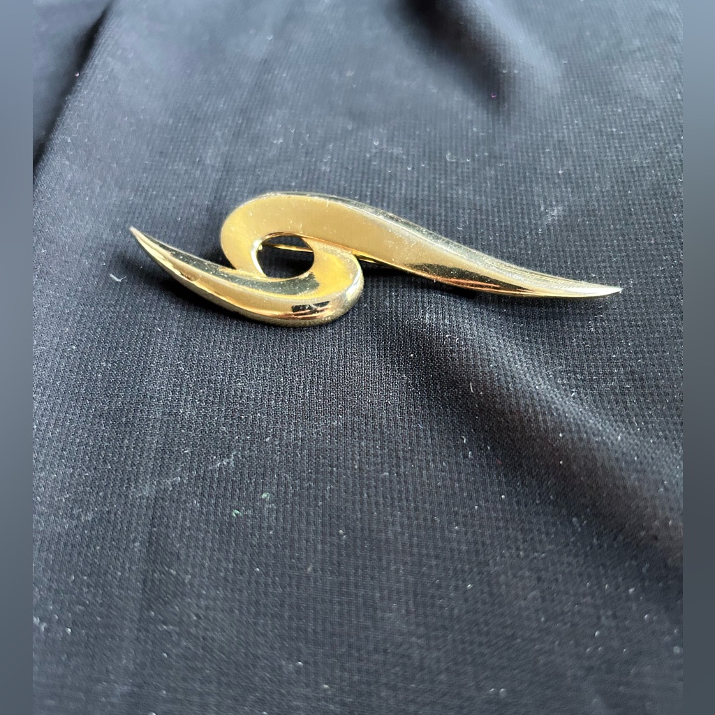 Jj Jonette Signed 80s Large Chic Gold Swirl Brooch Dated 198 20$